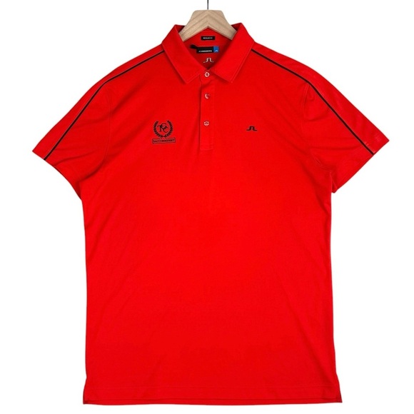 J Lindeberg Polo Mens Large Red Performance Tech Tour Golf Shirt Sacconnesset - Picture 2 of 9